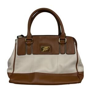 Tignanello Handbag Purse Brown Cream Two Tone Gold Hardware Shoulder Bag